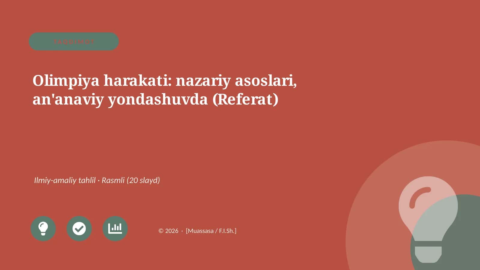 Olimpiya harakati: nazariy asoslari, an'anaviy yondashuvda (Referat)