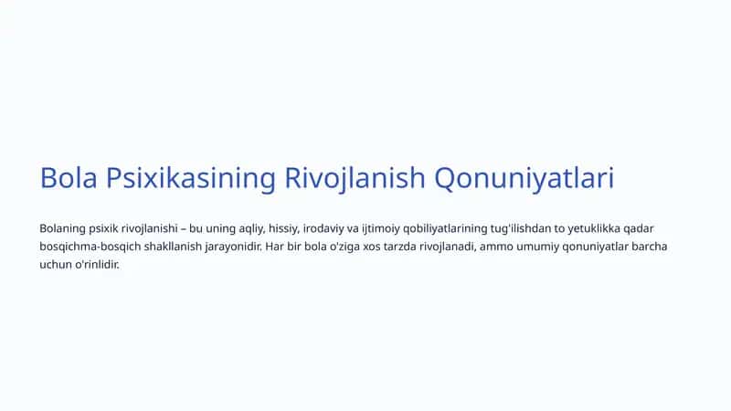 Bola Psixikasining Rivojlanish Qonuniyatlari