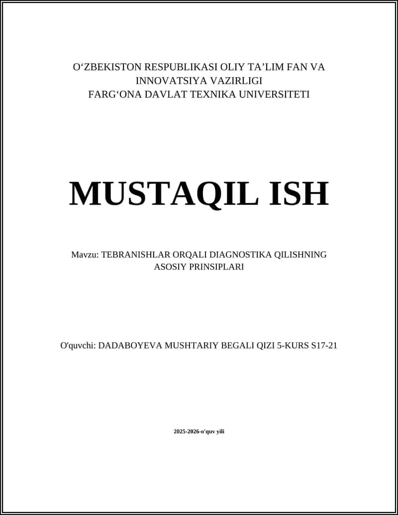 TEBRANISHLAR ORQALI DIAGNOSTIKA QILISHNING ASOSIY PRINSIPLARI