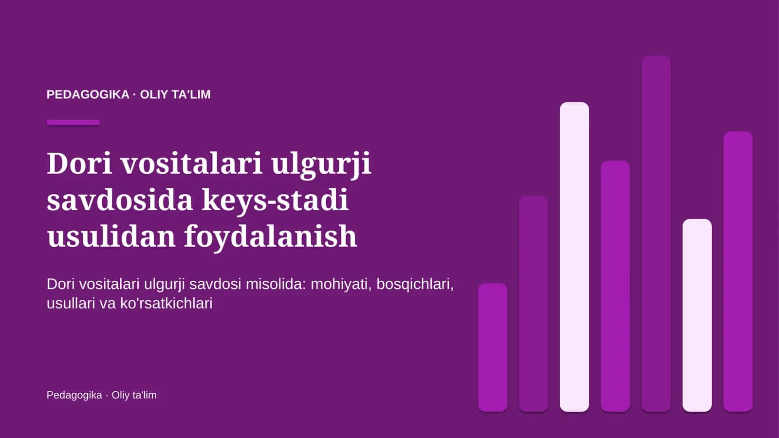 Dori vositalari ulgurji savdosida keys-stadi usulidan foydalanish