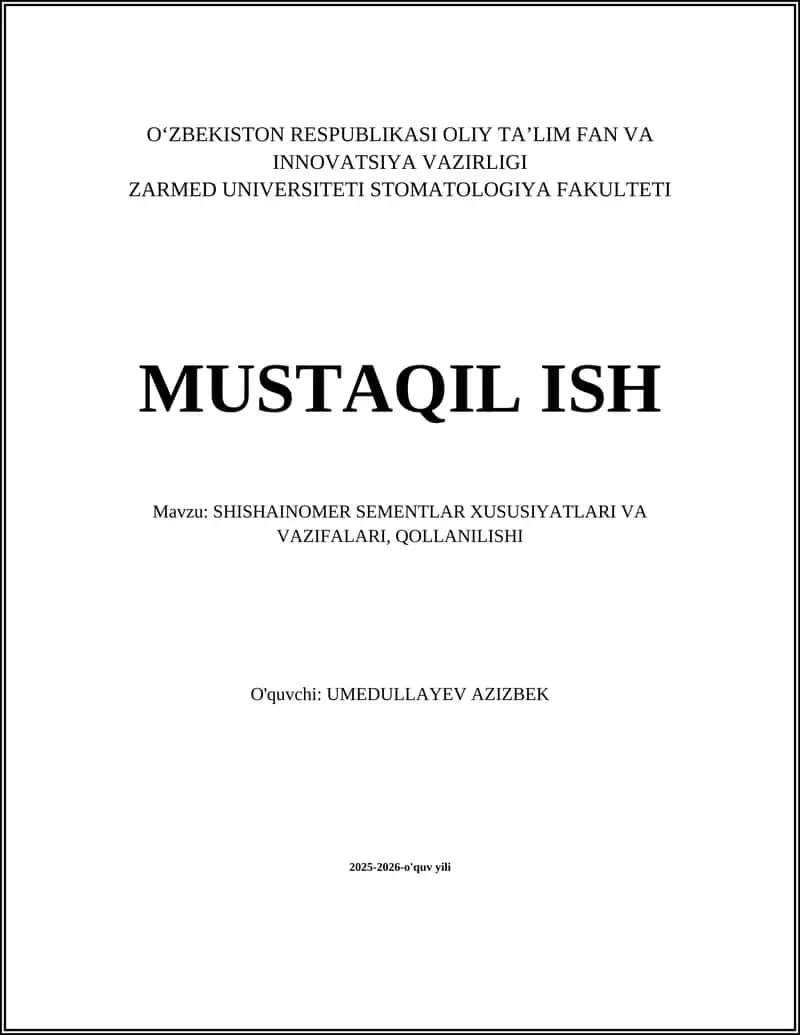 Shishainomer sementlar xususiyatlari