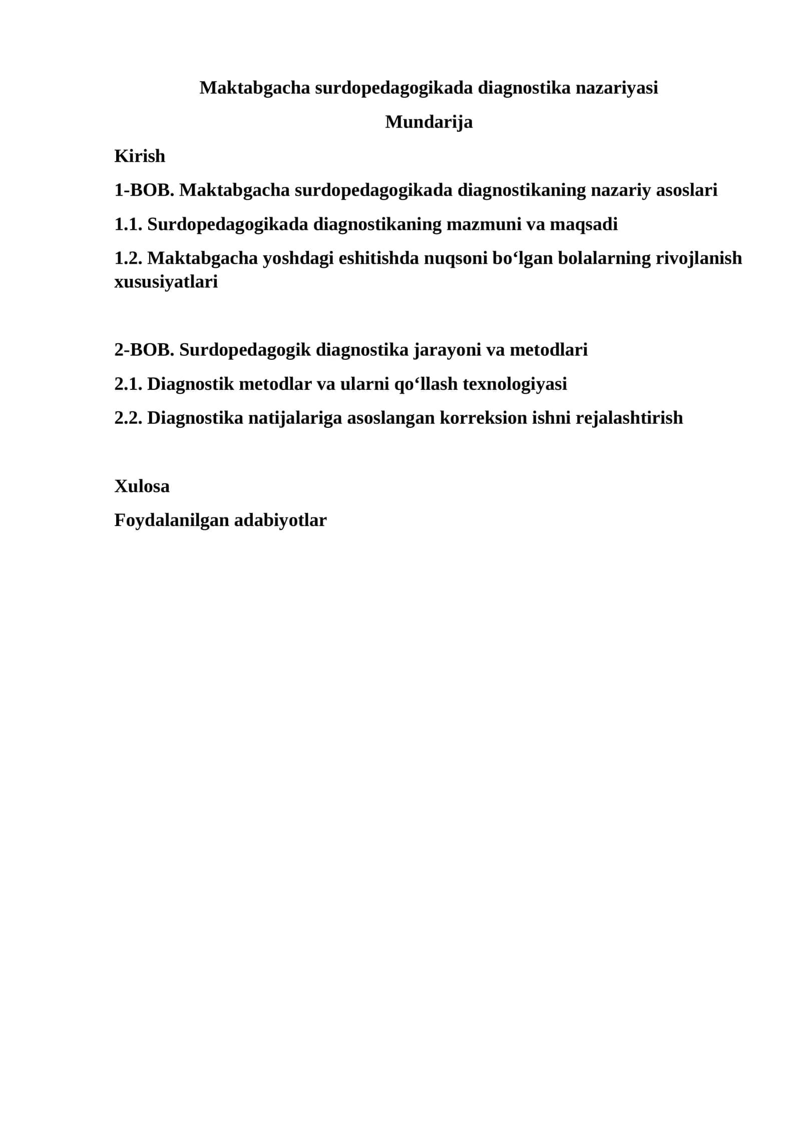 Maktabgacha surdopedagogikada diagnostika nazariyasi