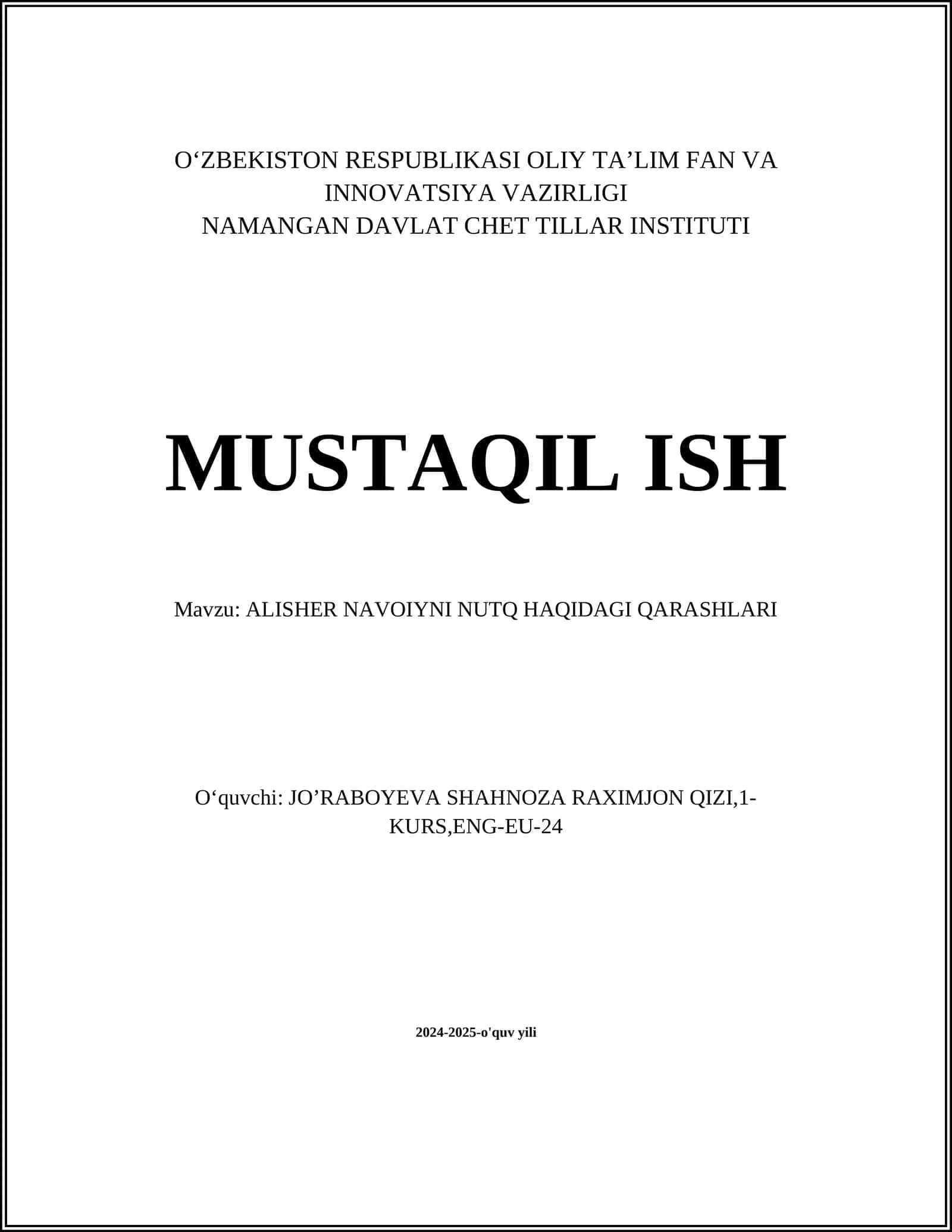 Alisher Navoiy Nutqiy Merosi
