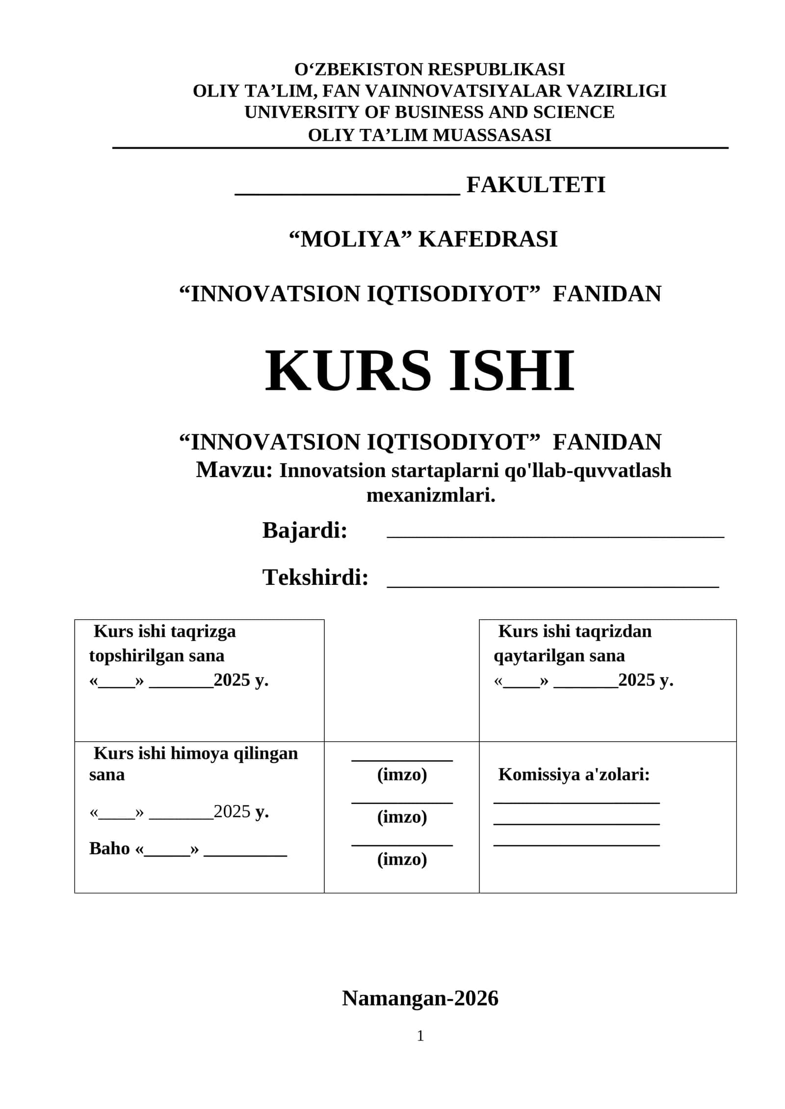 Innovatsion startaplarni qo'llab-quvvatlash mexanizmlari