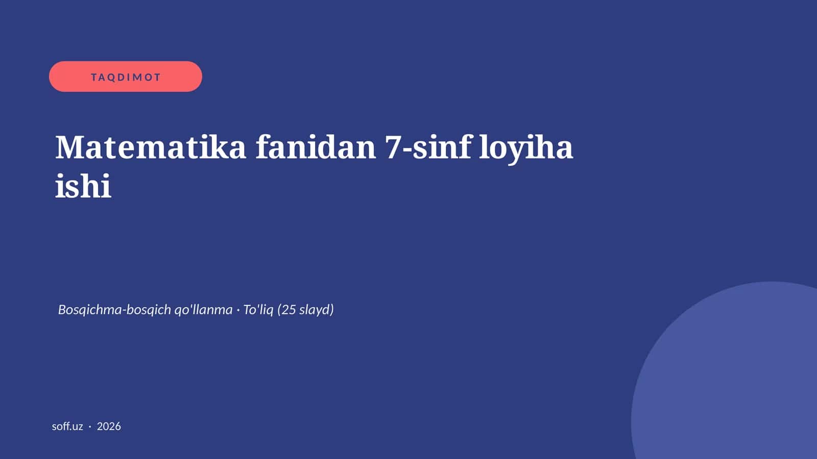 Matematika fanidan 7-sinf loyiha ishi