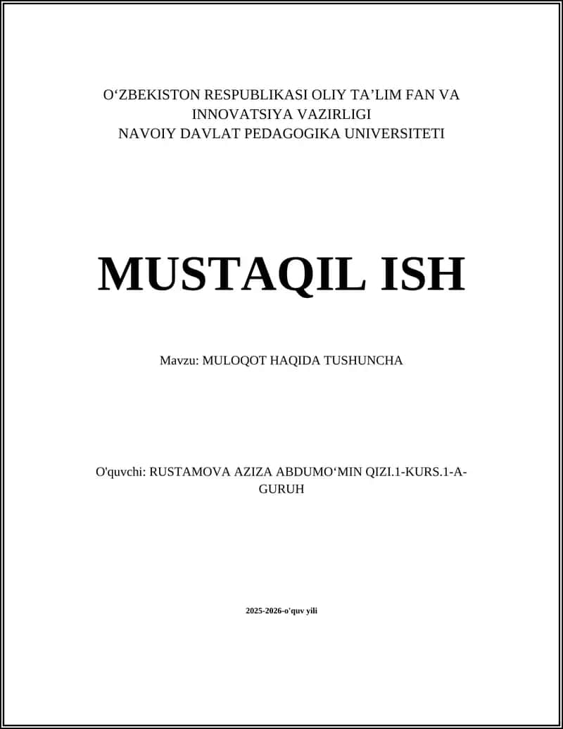 MULOQOT HAQIDA TUSHUNCHA