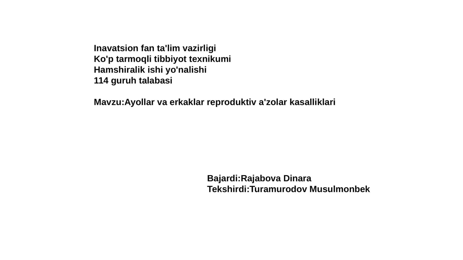 Ayollar va erkaklar reproduktiv a'zolar kasalliklari