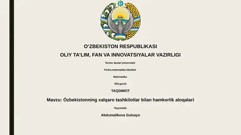 Ózbekistonning xalqaro tashkilotlar bilan hamkorlik aloqalari