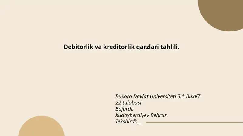 Debitorlik va kreditorlik qarzlari tahlili