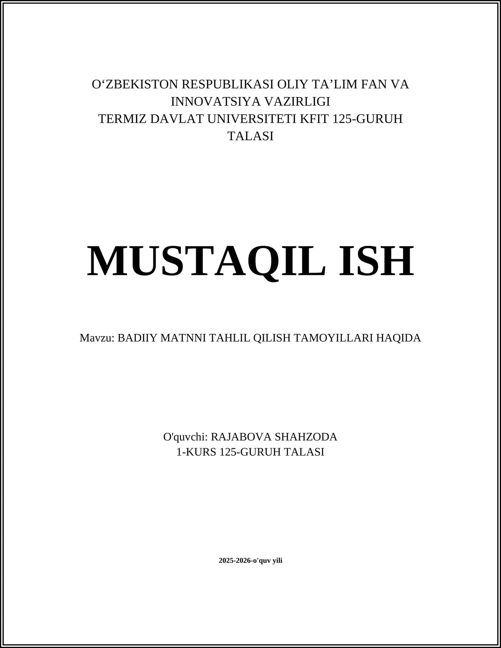 Badiiy matnni tahlil qilish tamoyillari haqida
