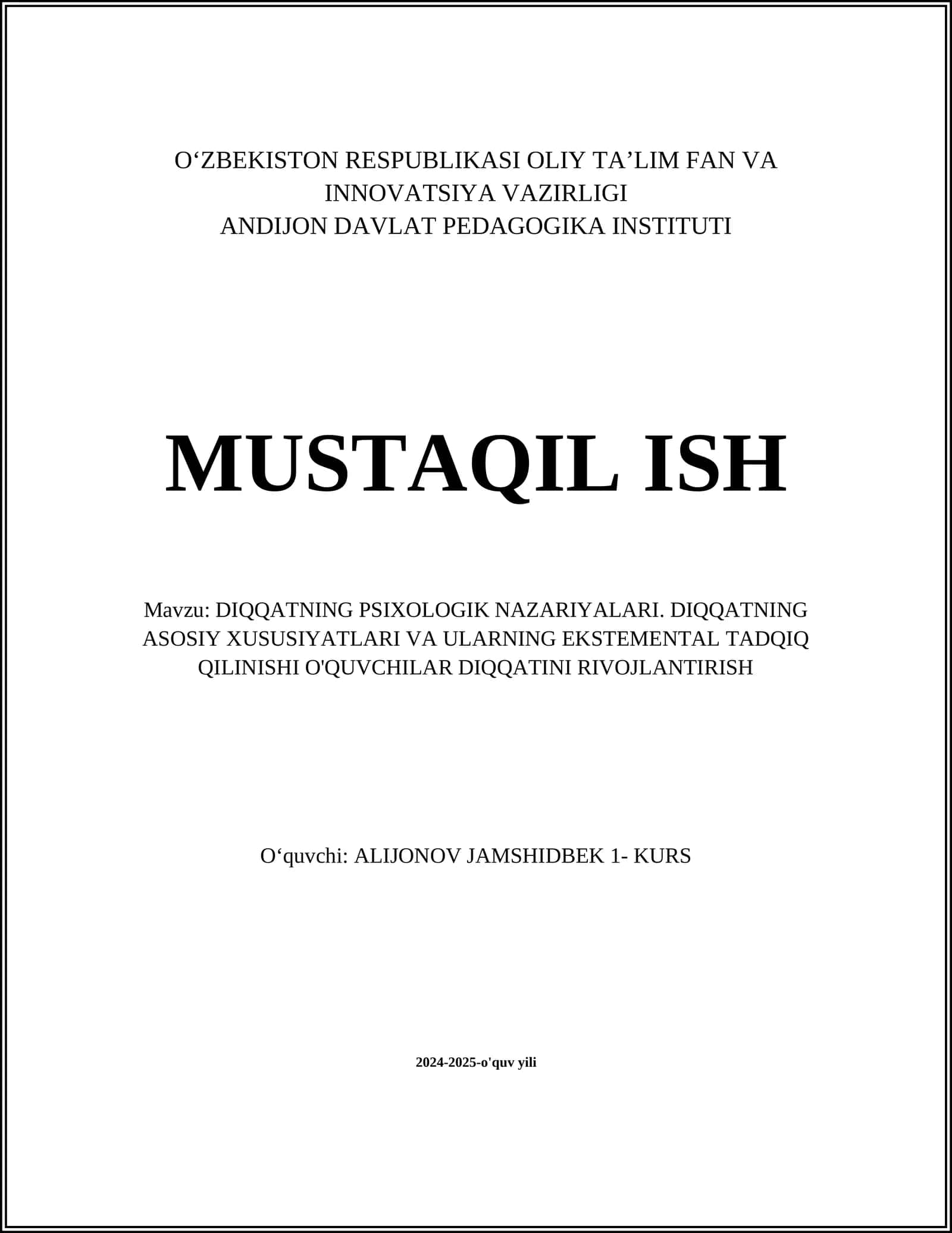 DIQQATNING PSIXOLOGIK NAZARIYALARI
