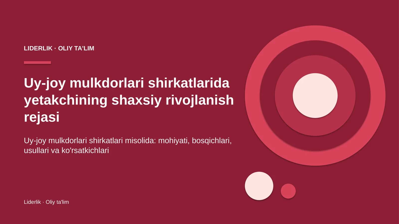 Uy-joy mulkdorlari shirkatlarida yetakchining shaxsiy rivojlanish rejasi