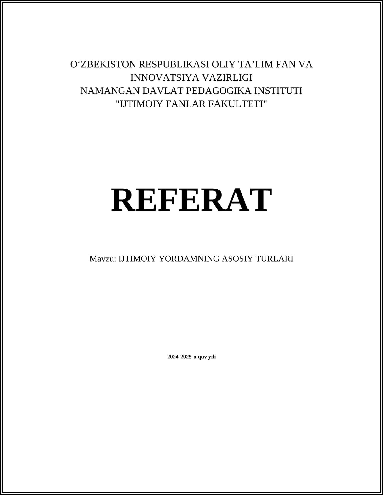 Ijtimoiy Yordamning Asosiy Turlari
