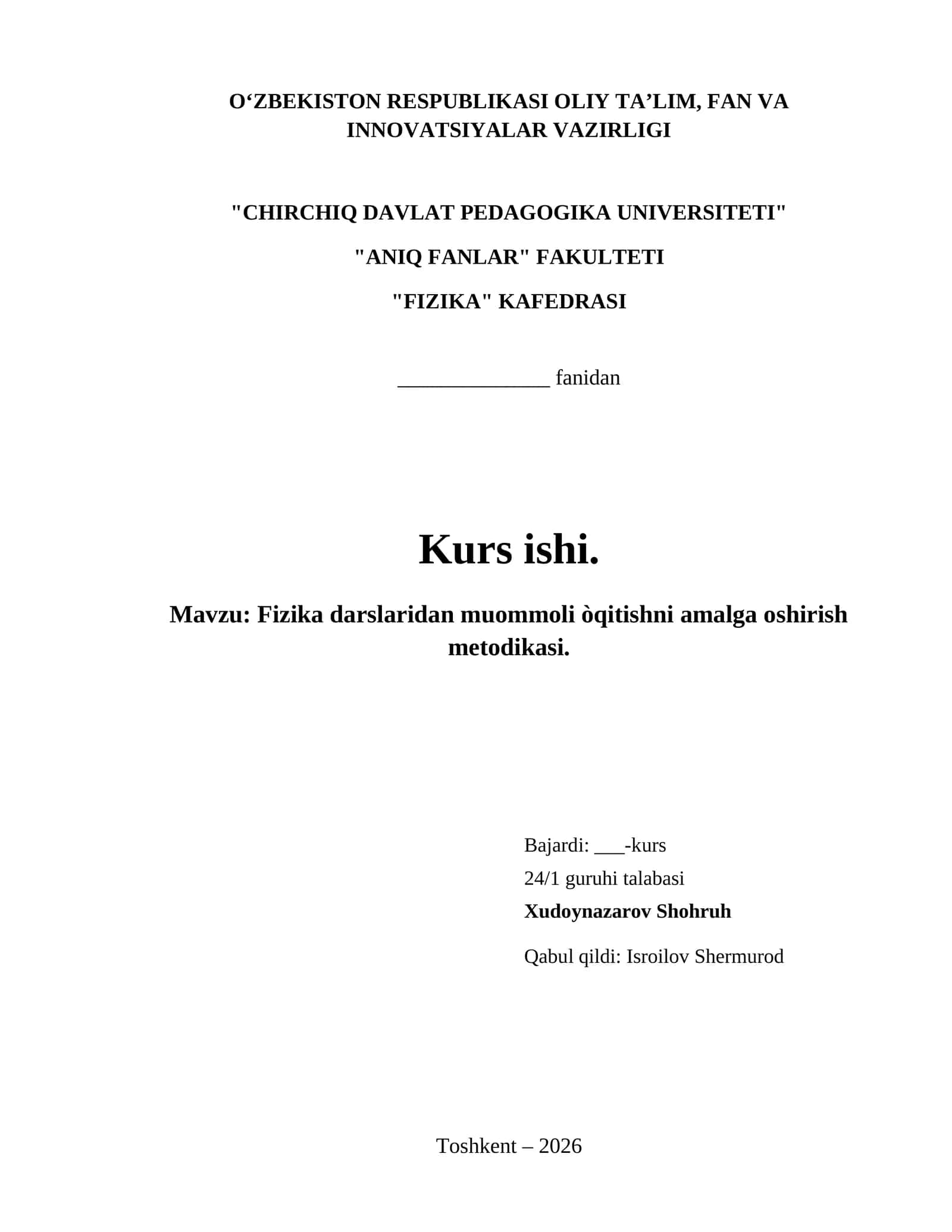 Fizika darslaridan muommoli òqitishni amalga oshirish metodikasi.