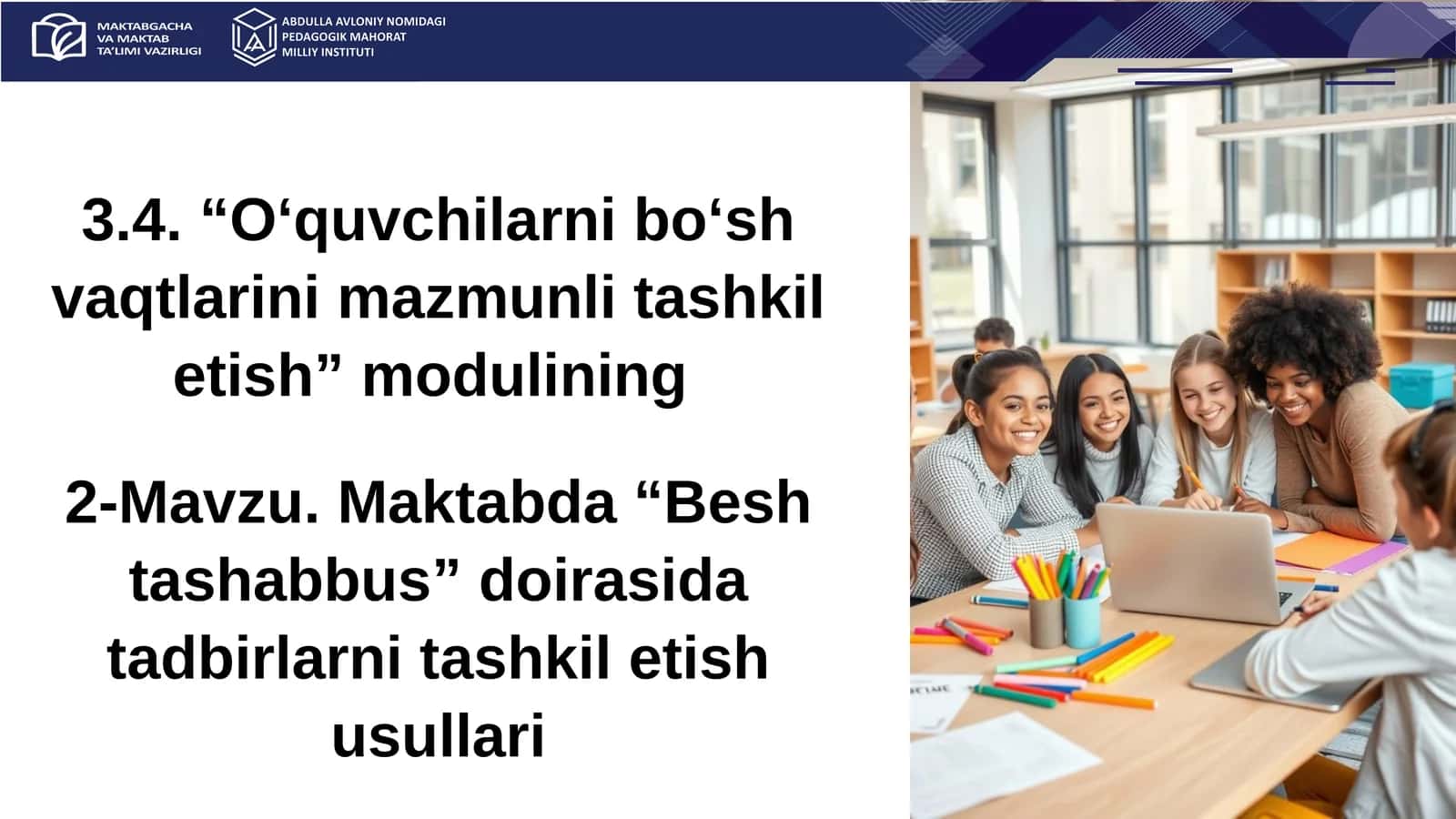 Maktabda “Beshtashabbus” doirasida tadbirlarni tashkil etish usullari