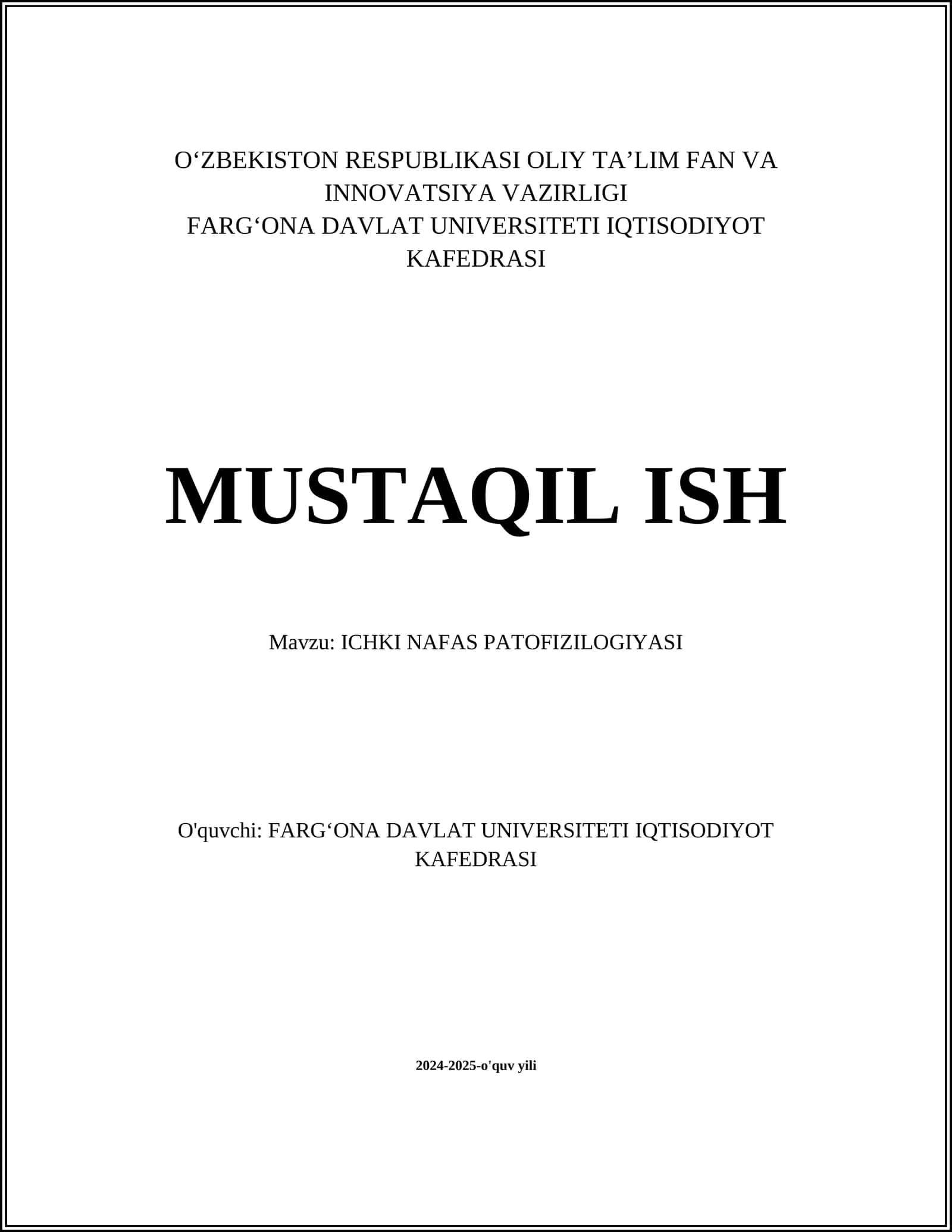 ICHKI NAFAS PATOFIZILOGIYASI