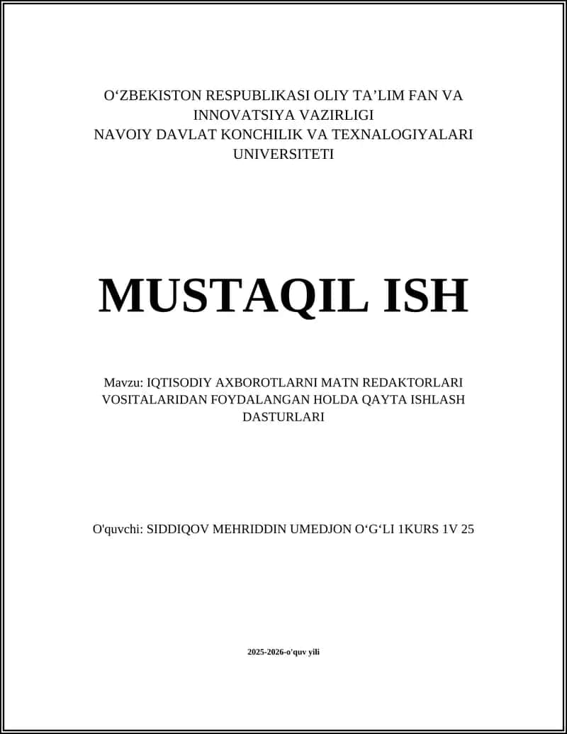 Iqtisodiy axborotlarni matn redaktorlari vositalaridan foydalanish dasturlari