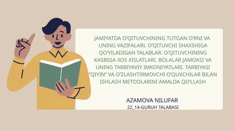 Mustaqil taʼlim. Jamiyatda o'qituvchining roli.