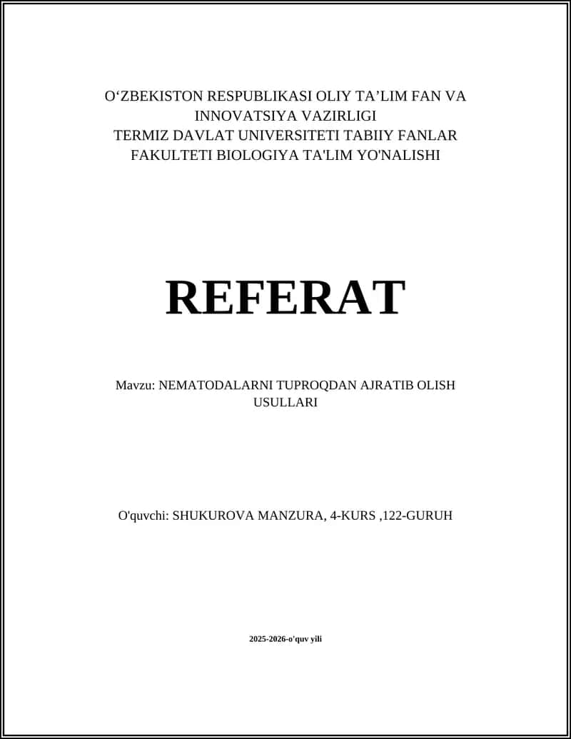 NEMATODALARNI TUPROQDAN AJRATIB OLISH USULLARI