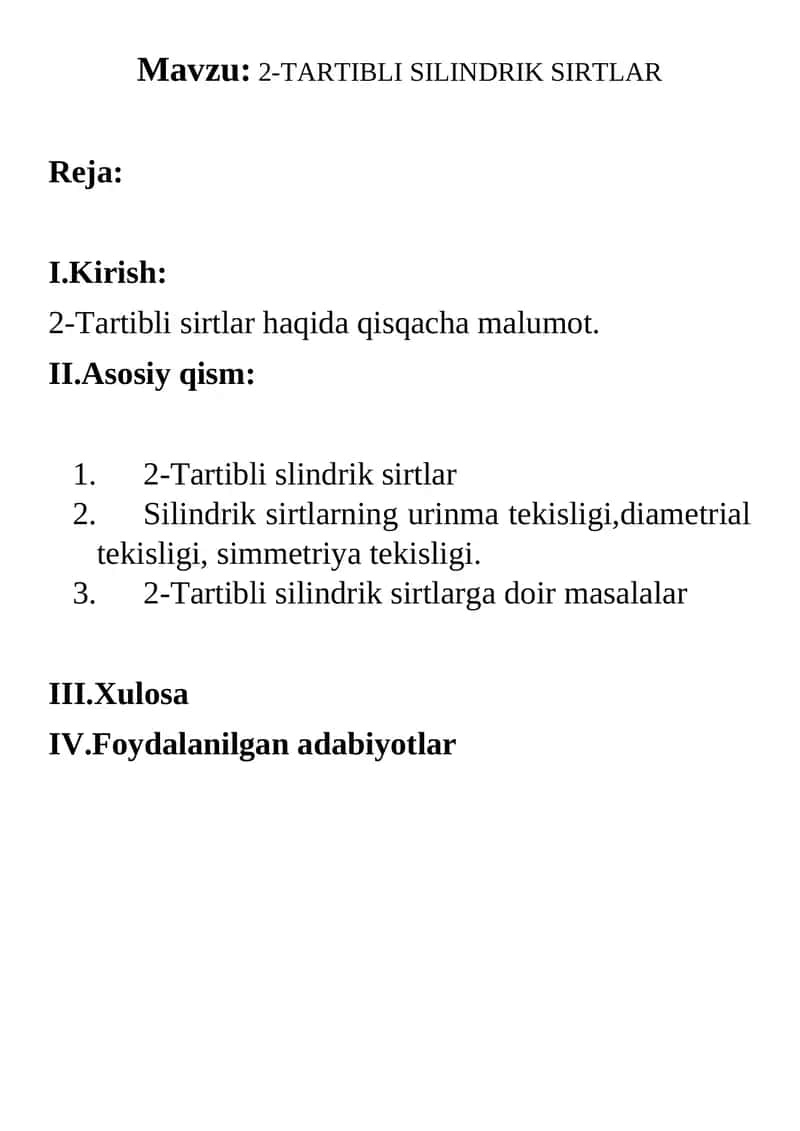 2-TARTIBLI SILINDRIK SIRTLAR