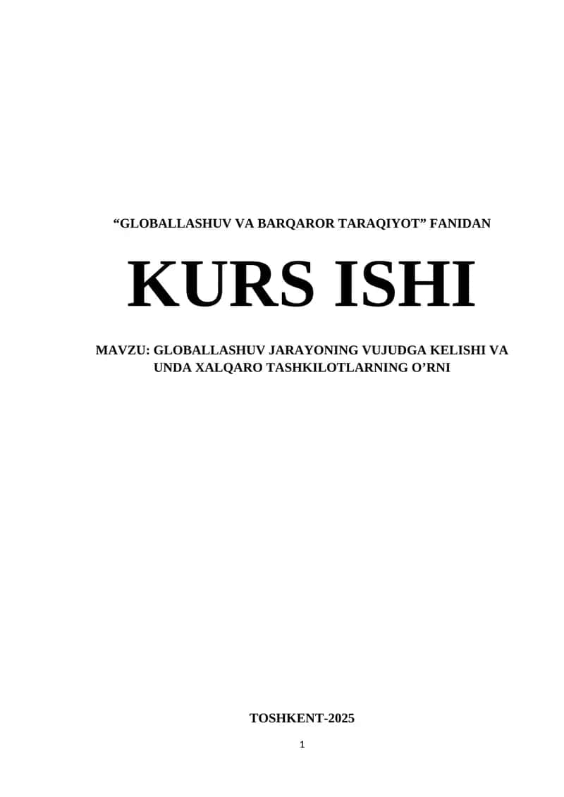 "GLOBALLASHUV VA BARQAROR TARAQIYOT" FANIDAN KURS ISHI