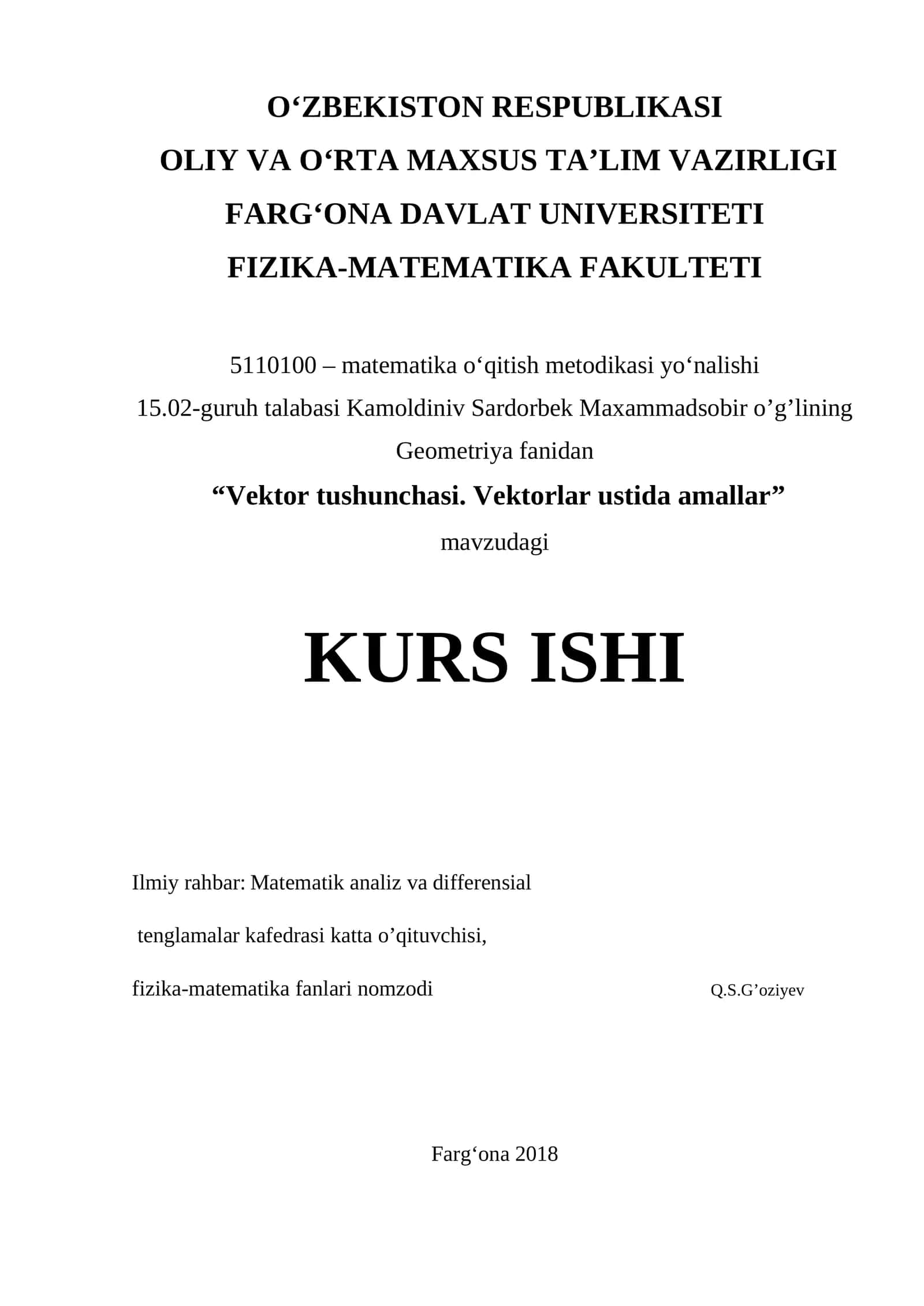 Vektor tushunchasi. Vektorlar ustida amallar