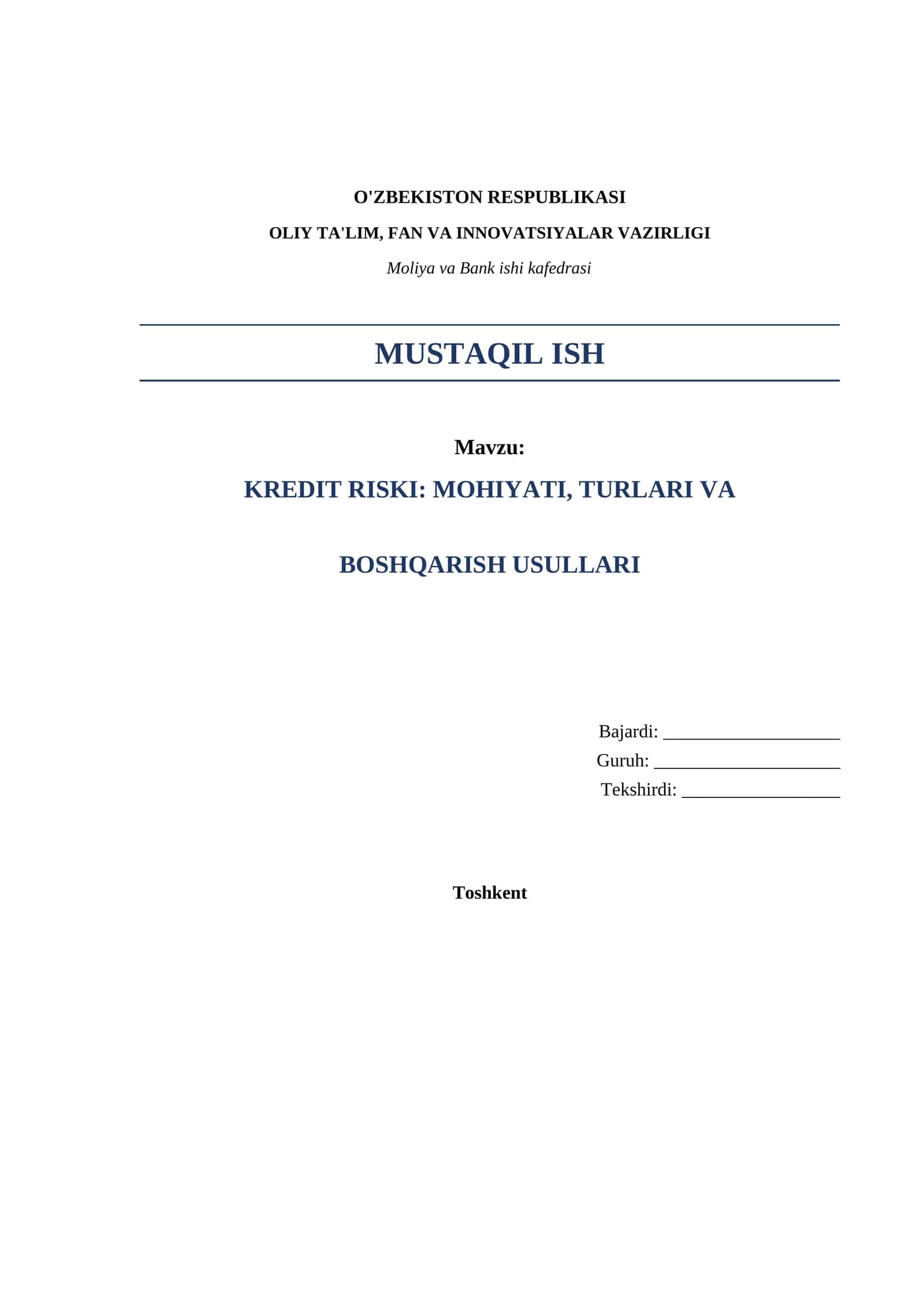 Kredit riski: mohiyati, turlari va boshqarish usullari