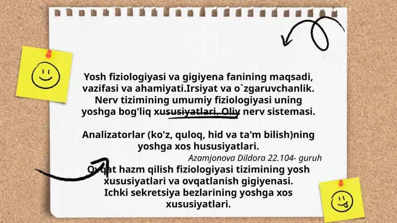 Yosh Fiziologiyasi va Gigiyena