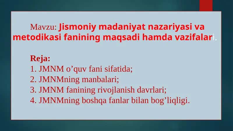 Jismoniy madaniyat nazariyasi va metodikasi fanining maqsadi hamda vazifalari