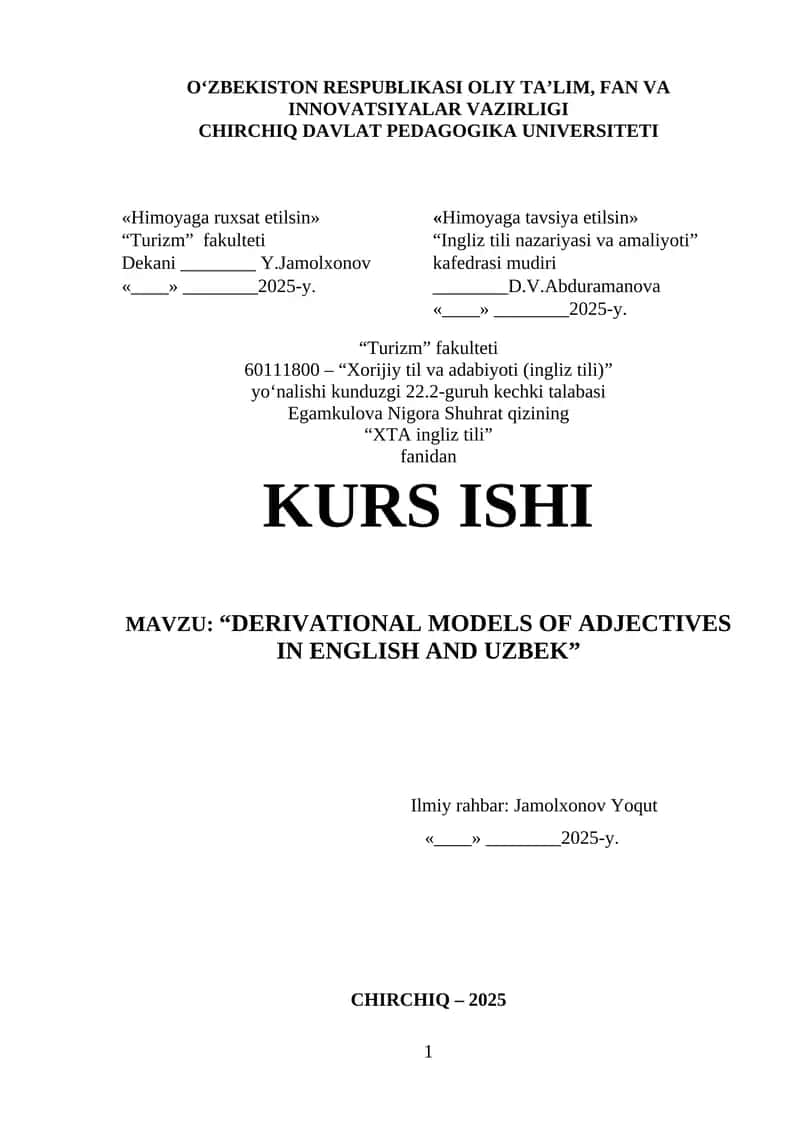 DERIVATIONAL MODELS OF ADJECTIVES IN ENGLISH AND UZBEK