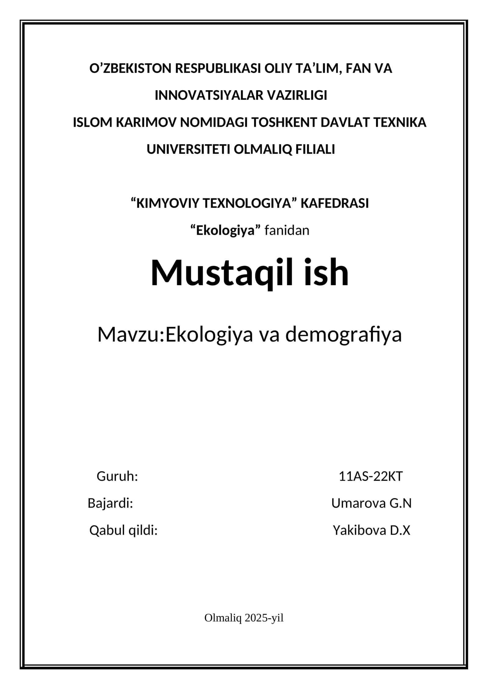 Ekologiya va Demografiya