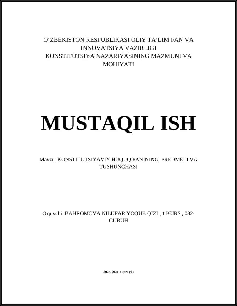 Konstitutsiyaviy Huquq Fanining Predmeti va Tushunchasi