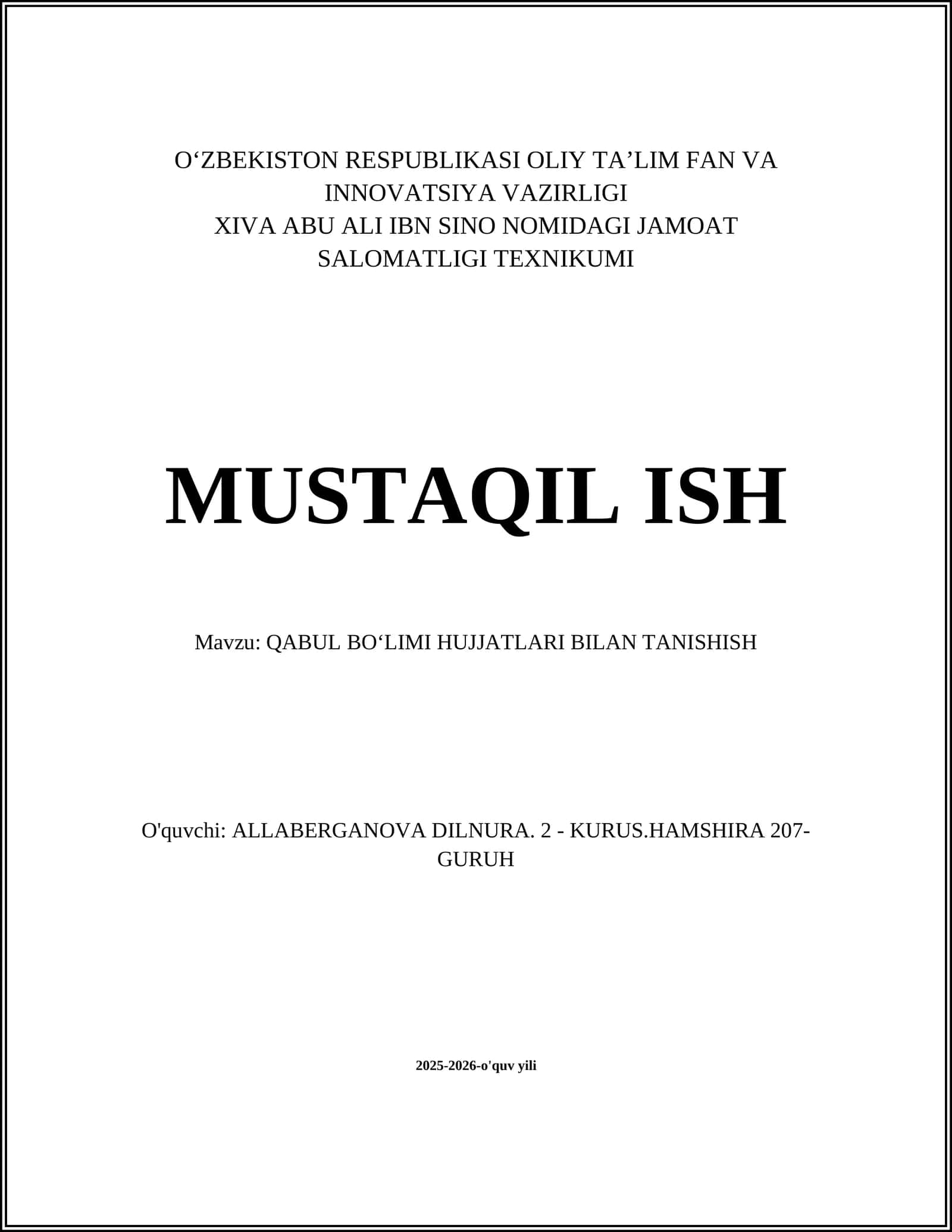QABUL BOʻLIMI HUJJATLARI BILAN TANISHISH