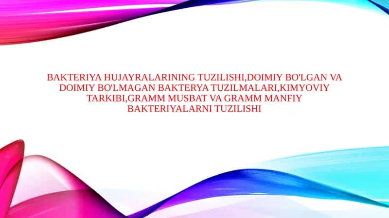 Bakteriya hujayralarining tuzilishi,doimiy bo'lgan va doimiy bo'lmagan bakterya tuzilmalari,kimyoviy tarkibi,Gramm musbat Va Gramm manfiy bakteriyalarni tuzilishi