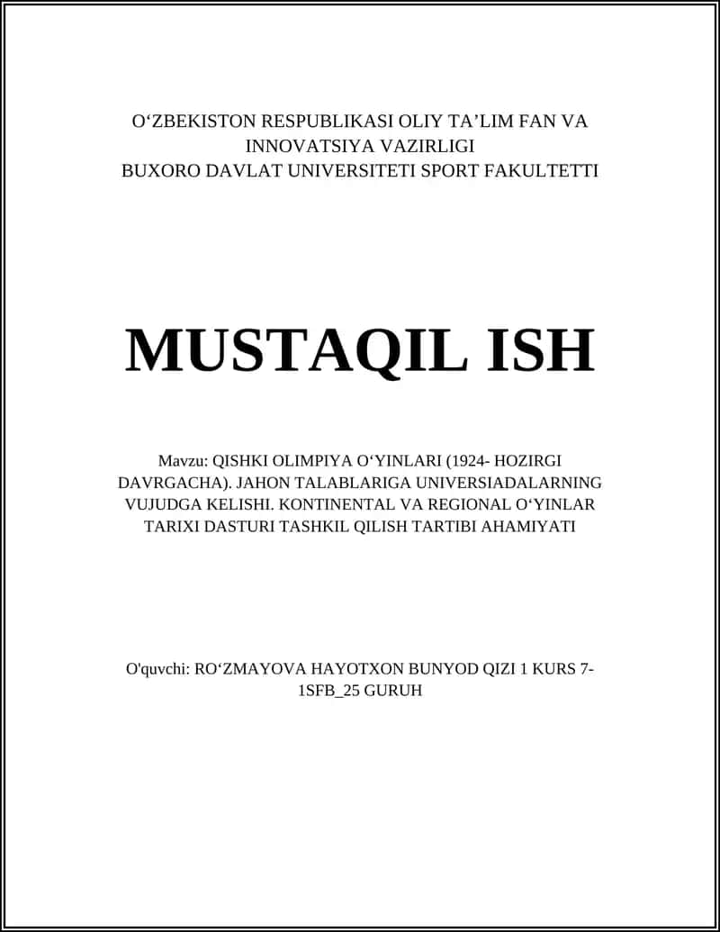 QISHKI OLIMPIYA OʻYINLARI (1924- HOZIRGI DAVRGACHA)