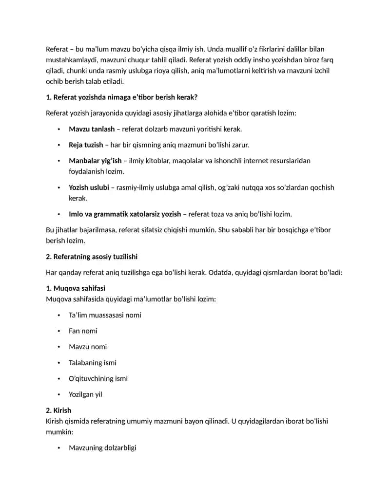 Referat yozish tartibi