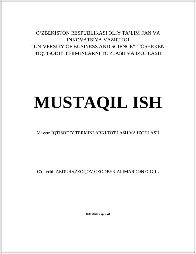 IQTISODIY TERMINLARNI TO'PLASH VA IZOHLASH