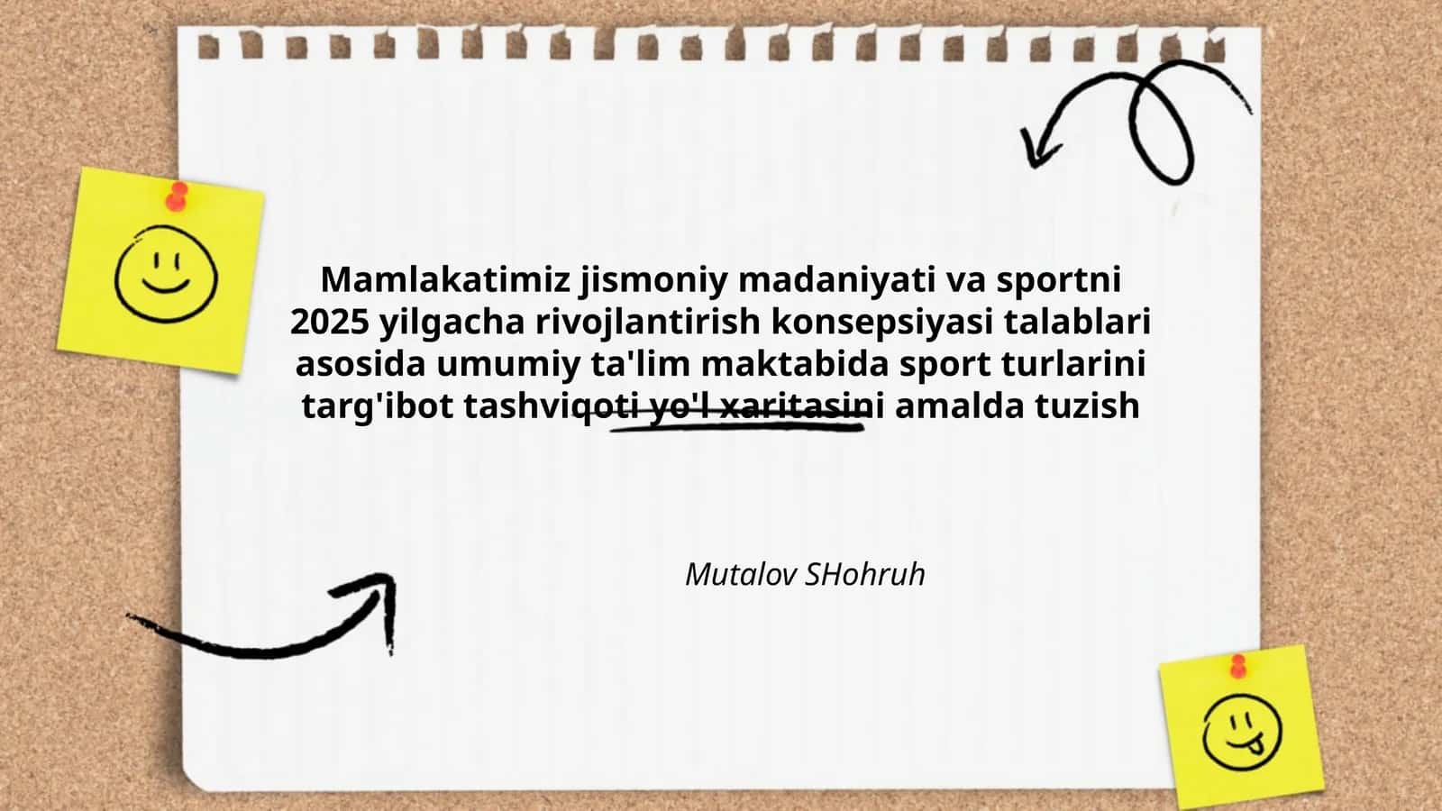 Mamlakatimiz jismoniy madaniyati va sportni 2025 yilgacha rivojlantirish konsepsiyasi talablari asosida umumiy ta'lim maktabida sport turlarini targ'ibot tashviqoti yo'l xaritasini amalda tuzish