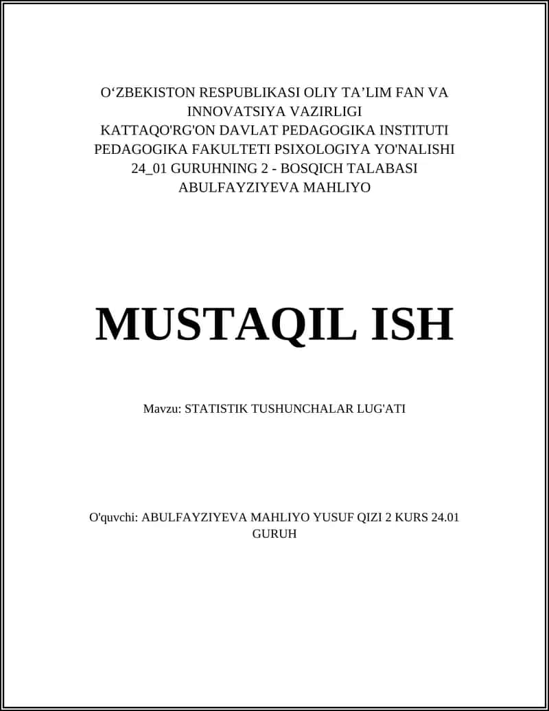 STATISTIK TUSHUNCHALAR LUG'ATI