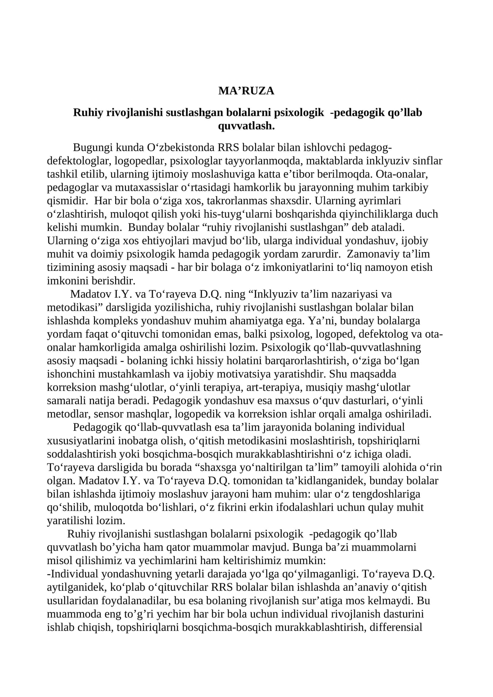 maruza inklyuziv ta'lim mtt