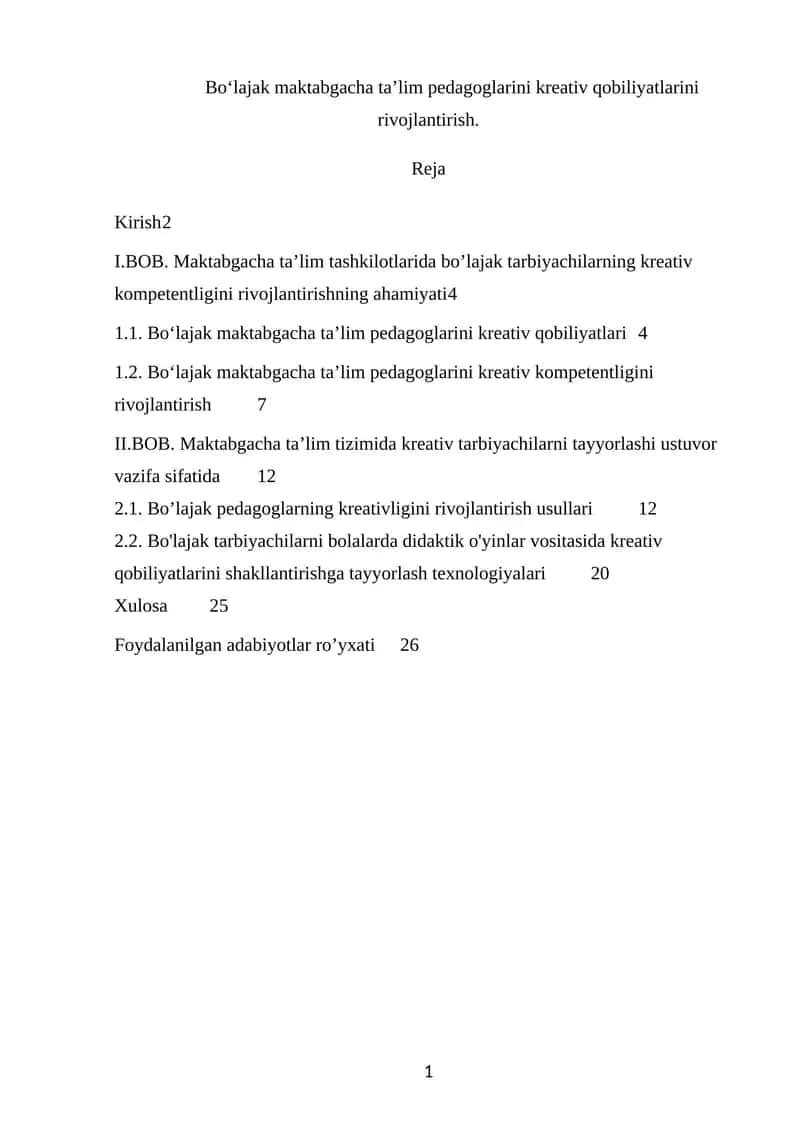 Boʻlajak maktabgacha ta’lim pedagoglarini kreativ qobiliyatlarini rivojlantirish