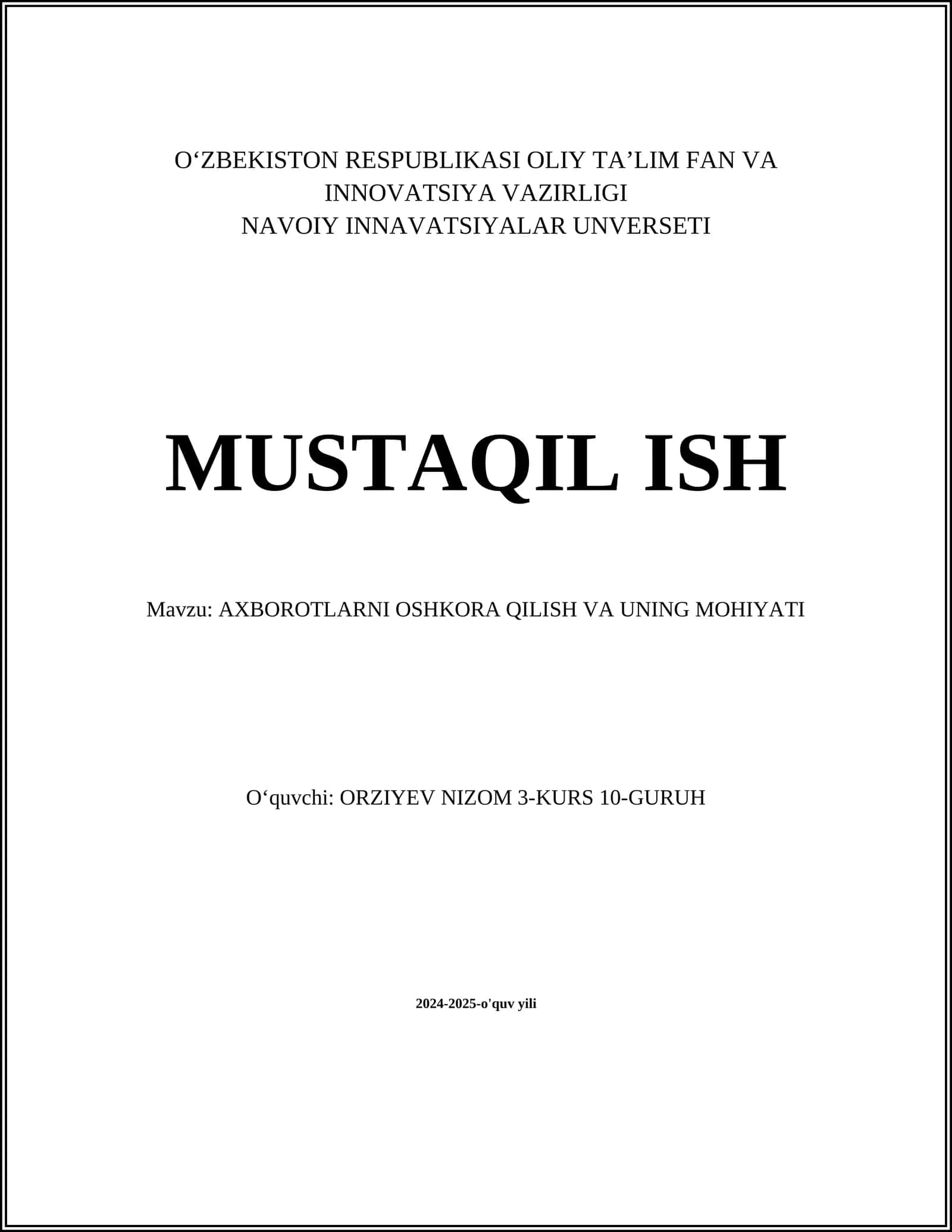 AXBOROTLARNI OSHKORA QILISH VA UNING MOHIYATI