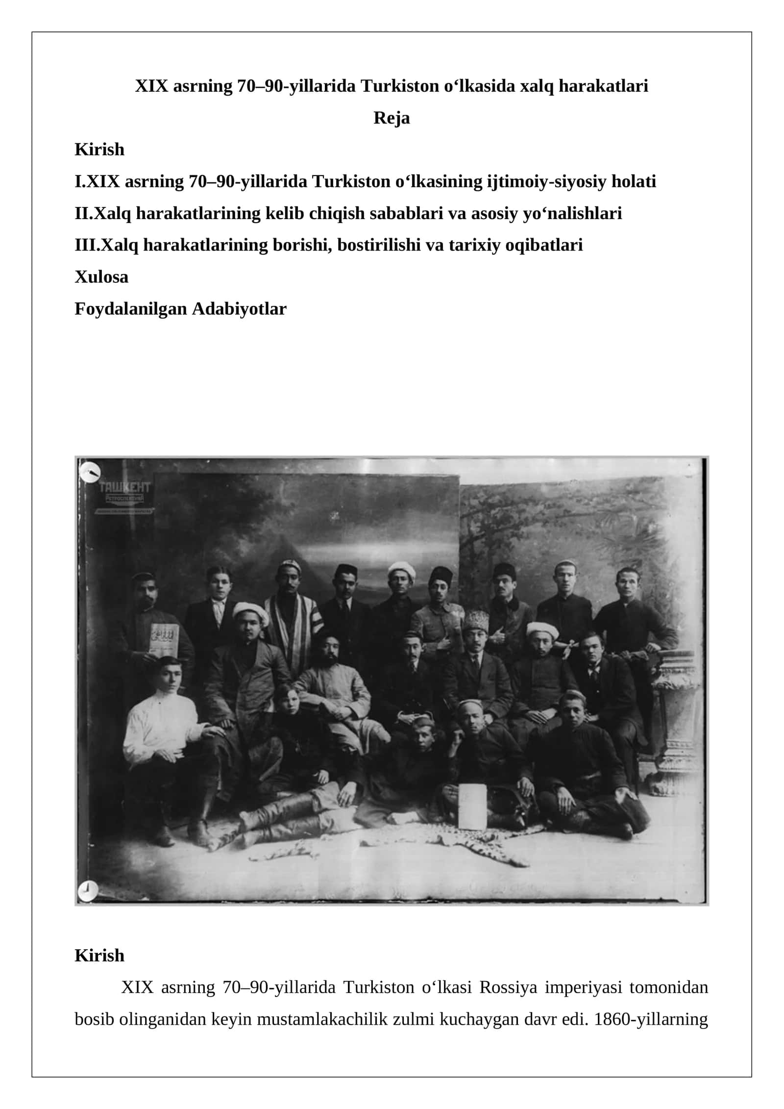 Turkiston o‘lkasida xalq harakatlari