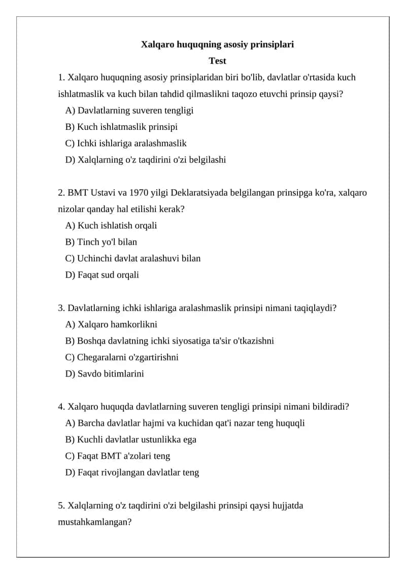 Xalqaro huquqning asosiy prinsiplari