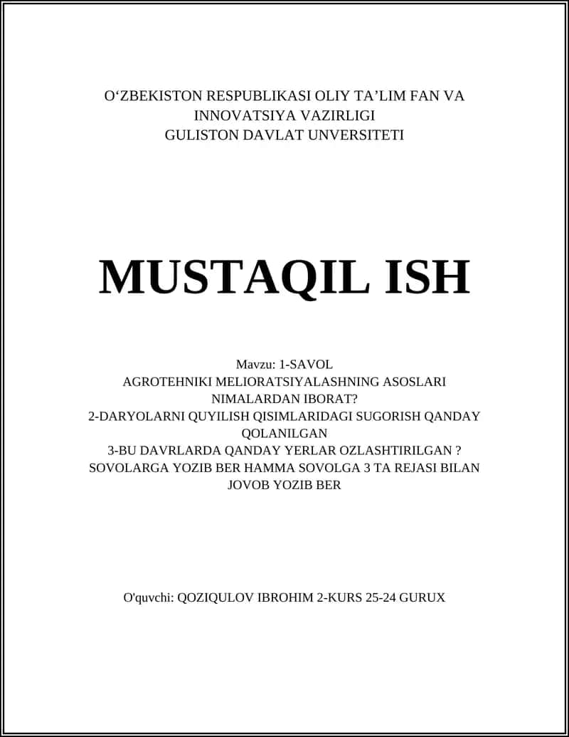 Agroteхnik Melioratsiyaning Asosiy Tamoyillari