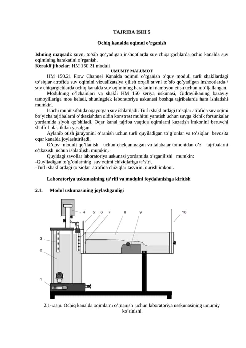 HM 150.21 Flow Channel Kanalda oqimni o'rganish o'quv moduli