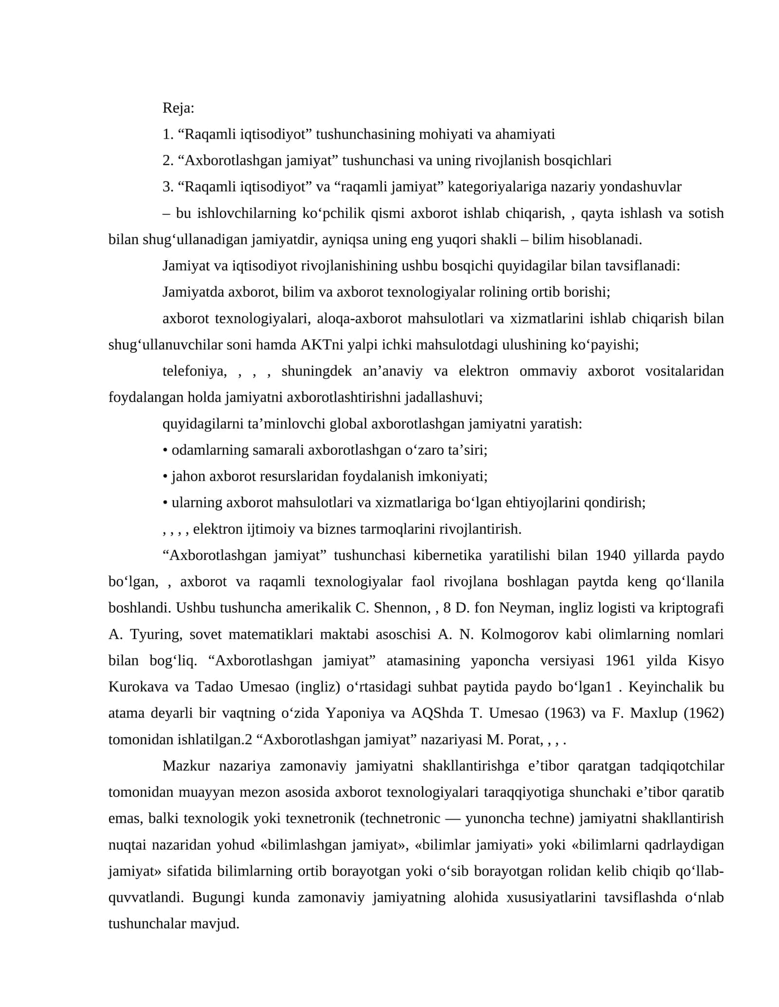 Raqamli iqtisodiyot va jamiyat