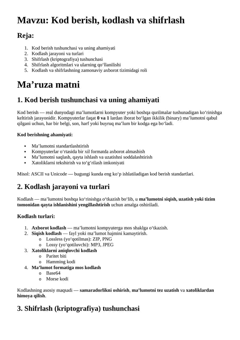 Informatika va axborot texnologiyalari fanidan Konsultatsiya uchun tayyor ish qulay holda