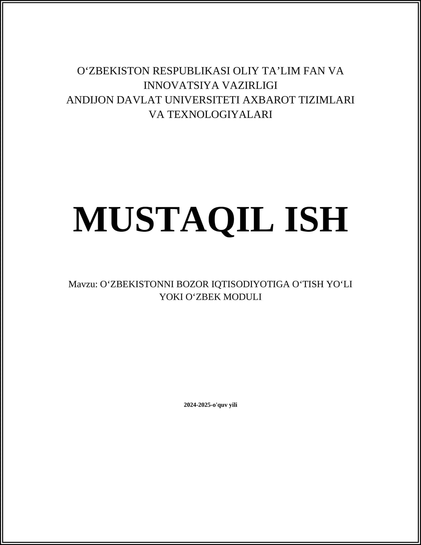 Oʻzbekistonni bozor iqtisodiyotiga oʻtish yoʻli yoki Oʻzbek moduli