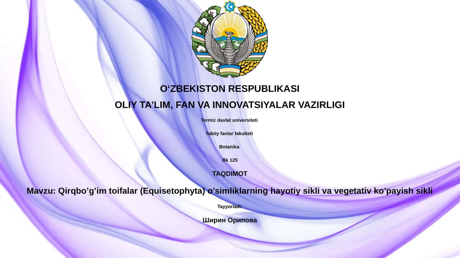 Qirqbo’g’im toifalar (Equisetophyta) o’simliklarning hayotiy sikli va vegetativ ko’payish sikli